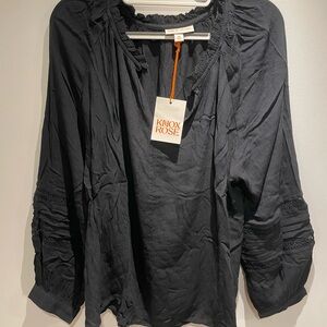 Knox Rose Charcoal Blouse with Lace Accents